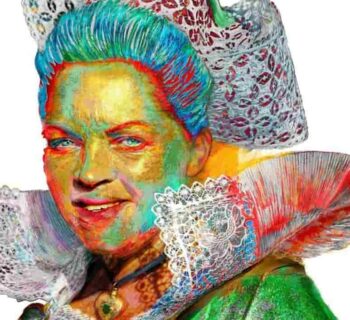 Portrait d'une bigouden retravaillé avec des couleurs saturées, jaune, rouge, vert, bleu.